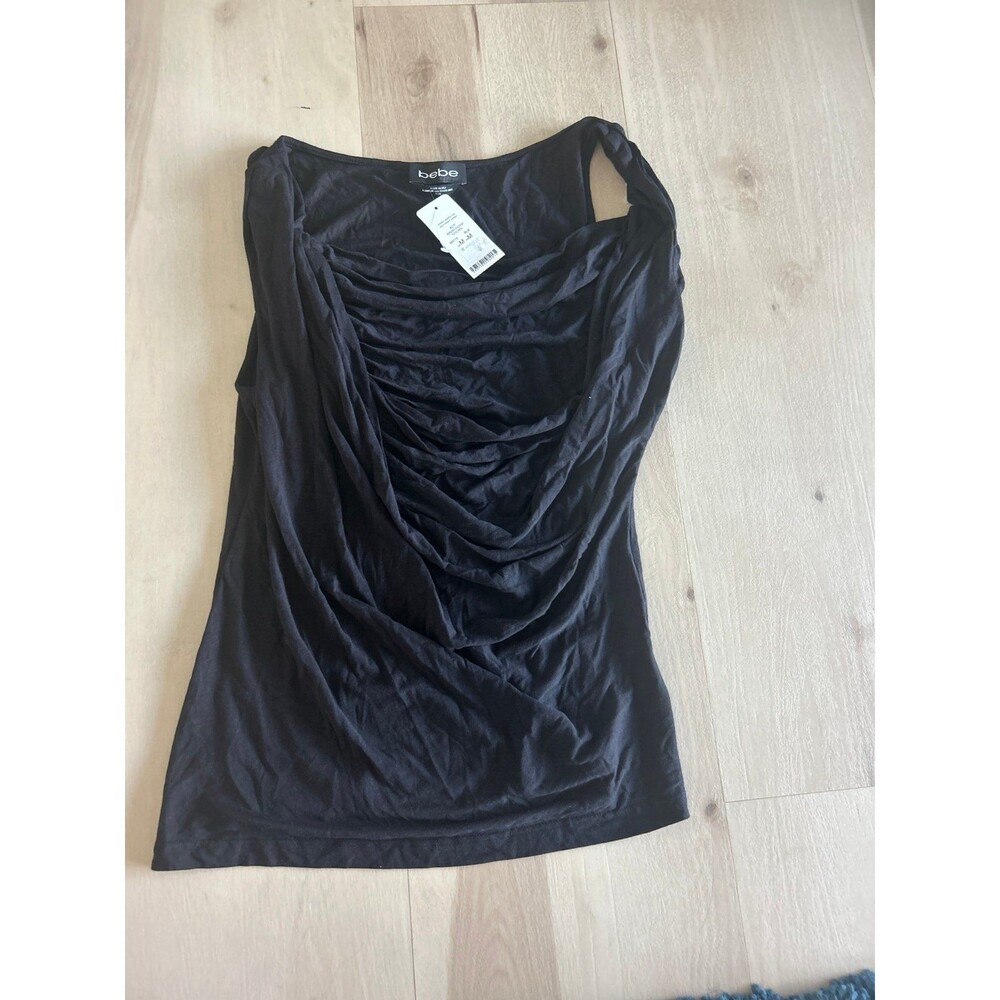 bebe black ruched sleeveless tank top